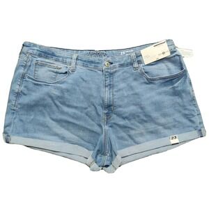 Arizona Jeans Juniors 23 Mid-Rise Medium‎ Lily Blue Cuffed 3" Denim Shorts NEW